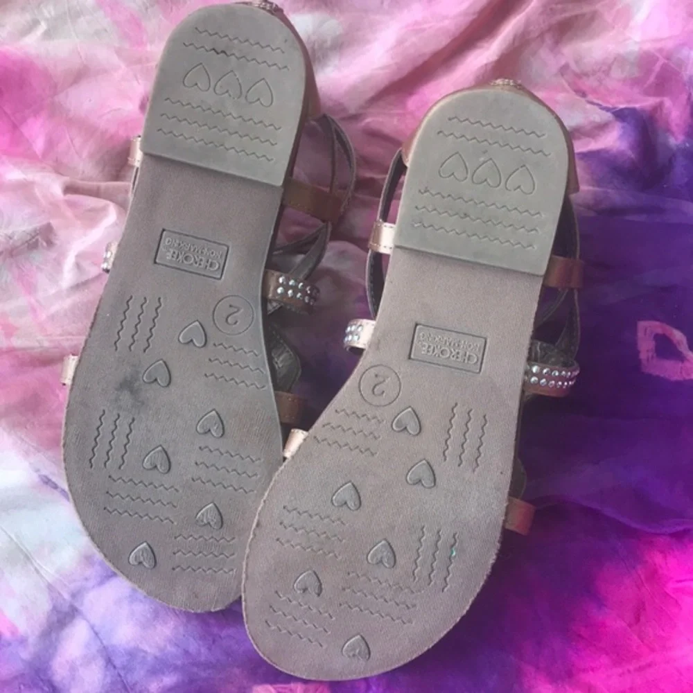 Cherokee Girls Rhinestone Gladiator Sandals Zip Back Metallic Sparkle Size 2